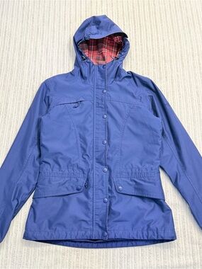 The North Face Women’s Blue Plaid Lined Hooded Outdoor Rain Jacket